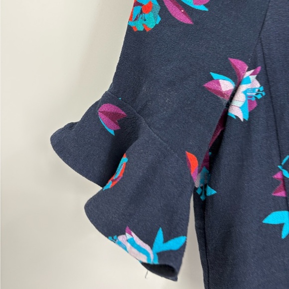 Rebecca Taylor Navy Blue Bellflower Floral Ruffle Cold Shoulder Sheath Dress 4 - Picture 6 of 15